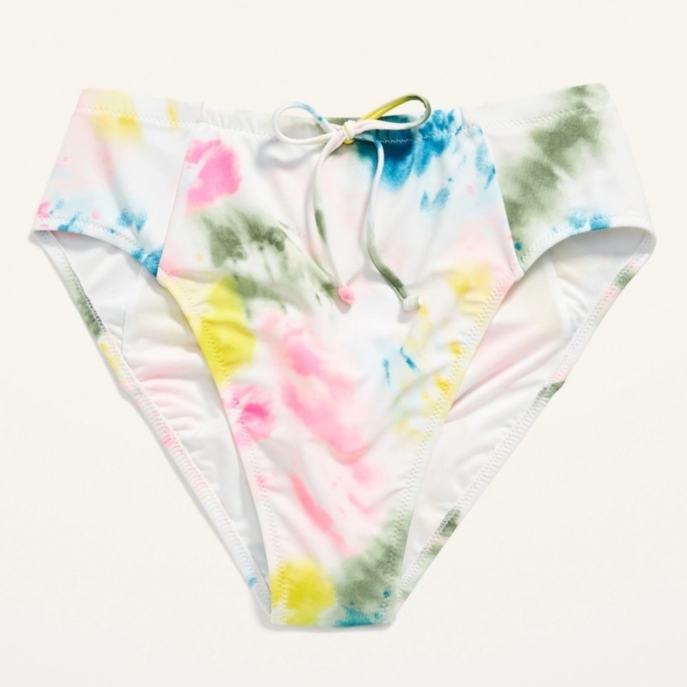 High waisted tie dye drawstring swim bottoms size medium multi color tie dye